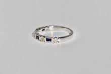 Diamondaire Vintage Styled Round Diamond and  Blue Sapphire Baguette Band