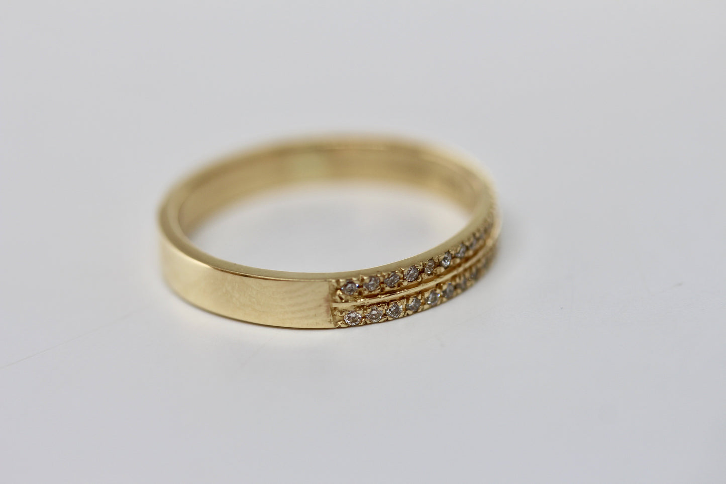 Flat Fit 2 Row Diamond Wedding Band with Center Line