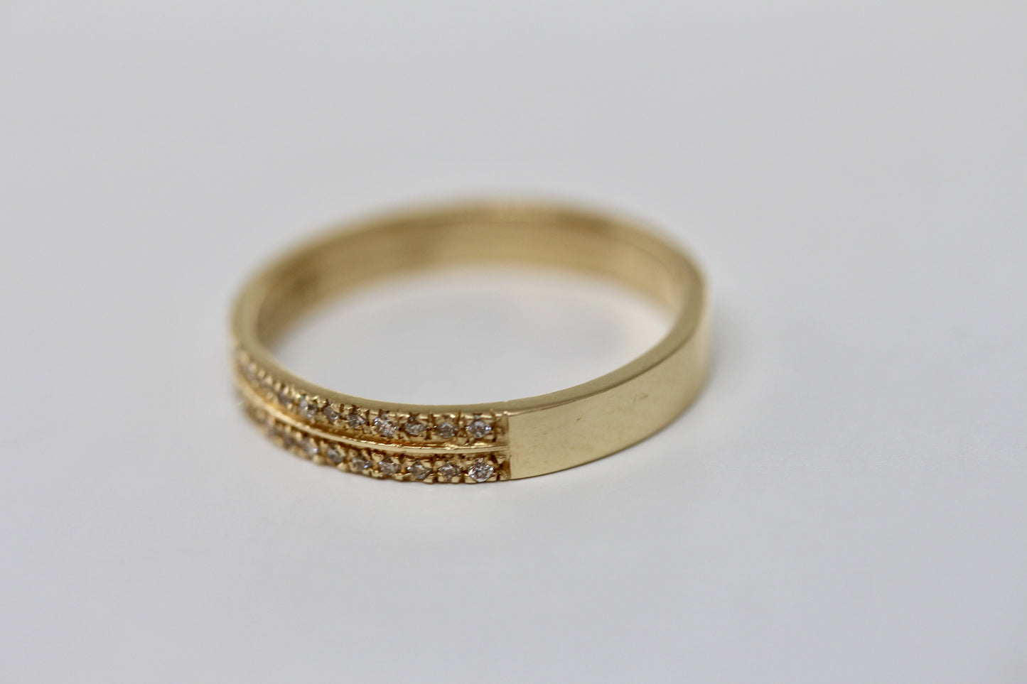 Flat Fit 2 Row Diamond Wedding Band with Center Line