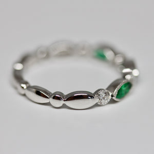 Diamondaire Marquise Cut Emerald and Round Diamond Stackable