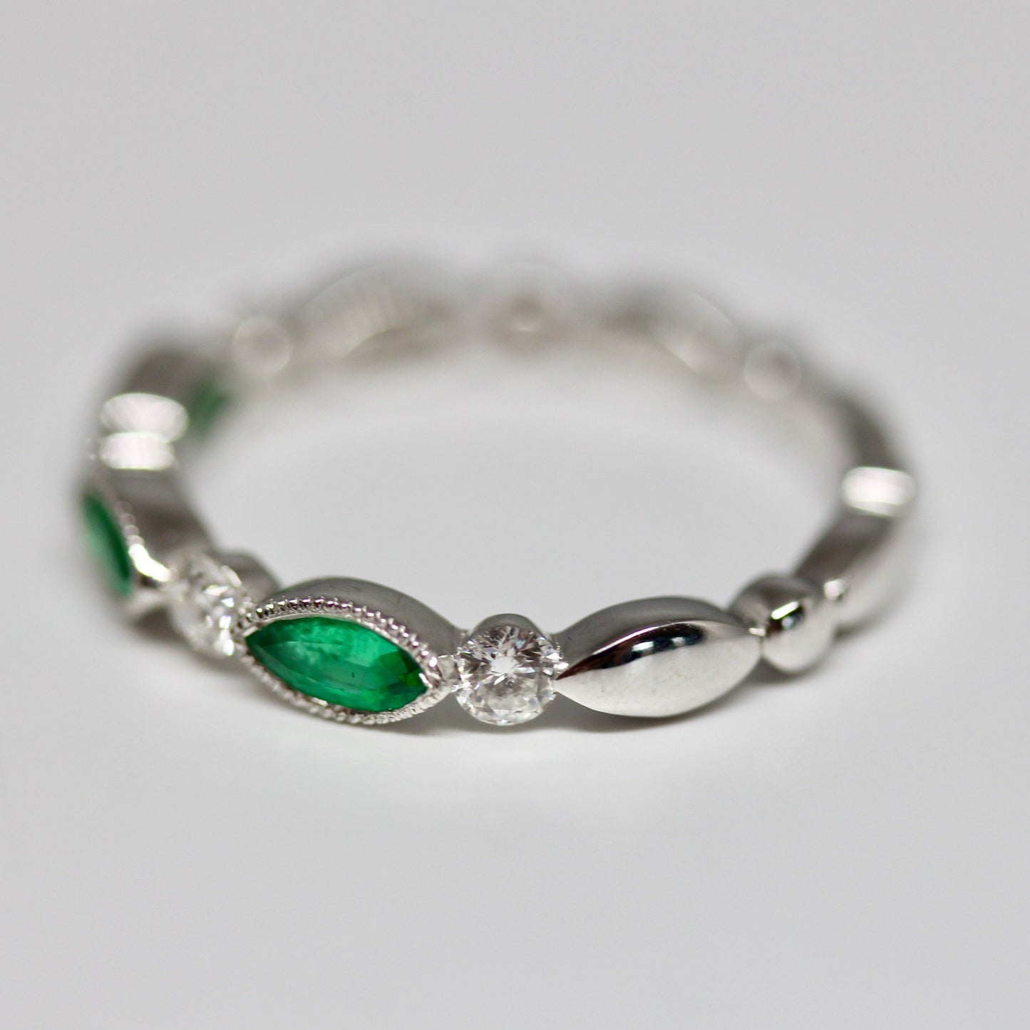 Diamondaire Marquise Cut Emerald and Round Diamond Stackable