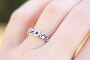 Diamondaire Round Blue Sapphire & Diamond Vine and Leaf Stackable Ring