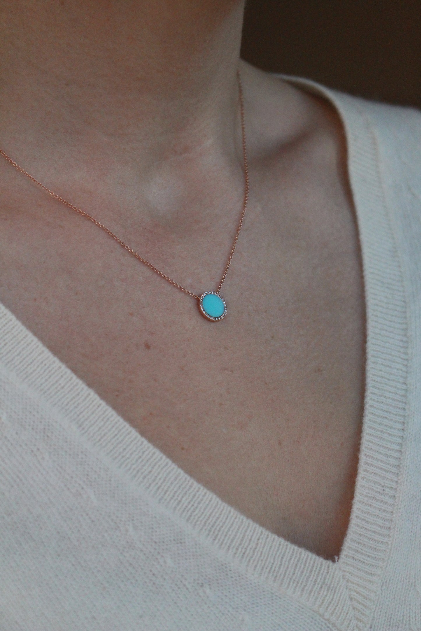 Round Turquoise and Diamond Halo Pendant