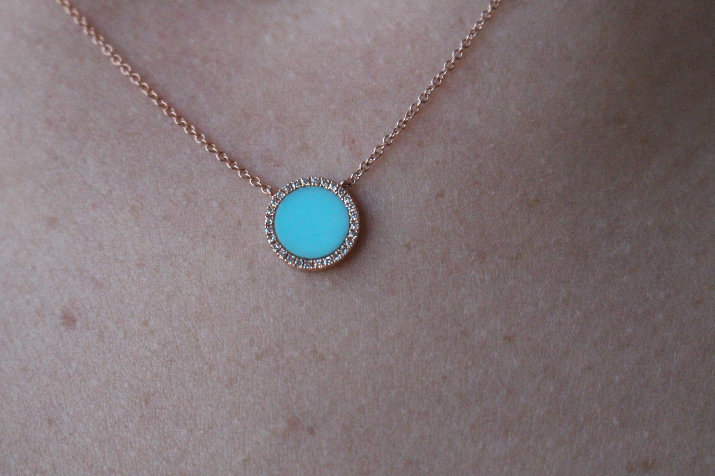 Round Turquoise and Diamond Halo Pendant