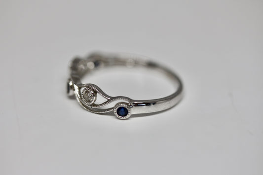 Diamondaire Round Blue Sapphire & Diamond Stackable Ring