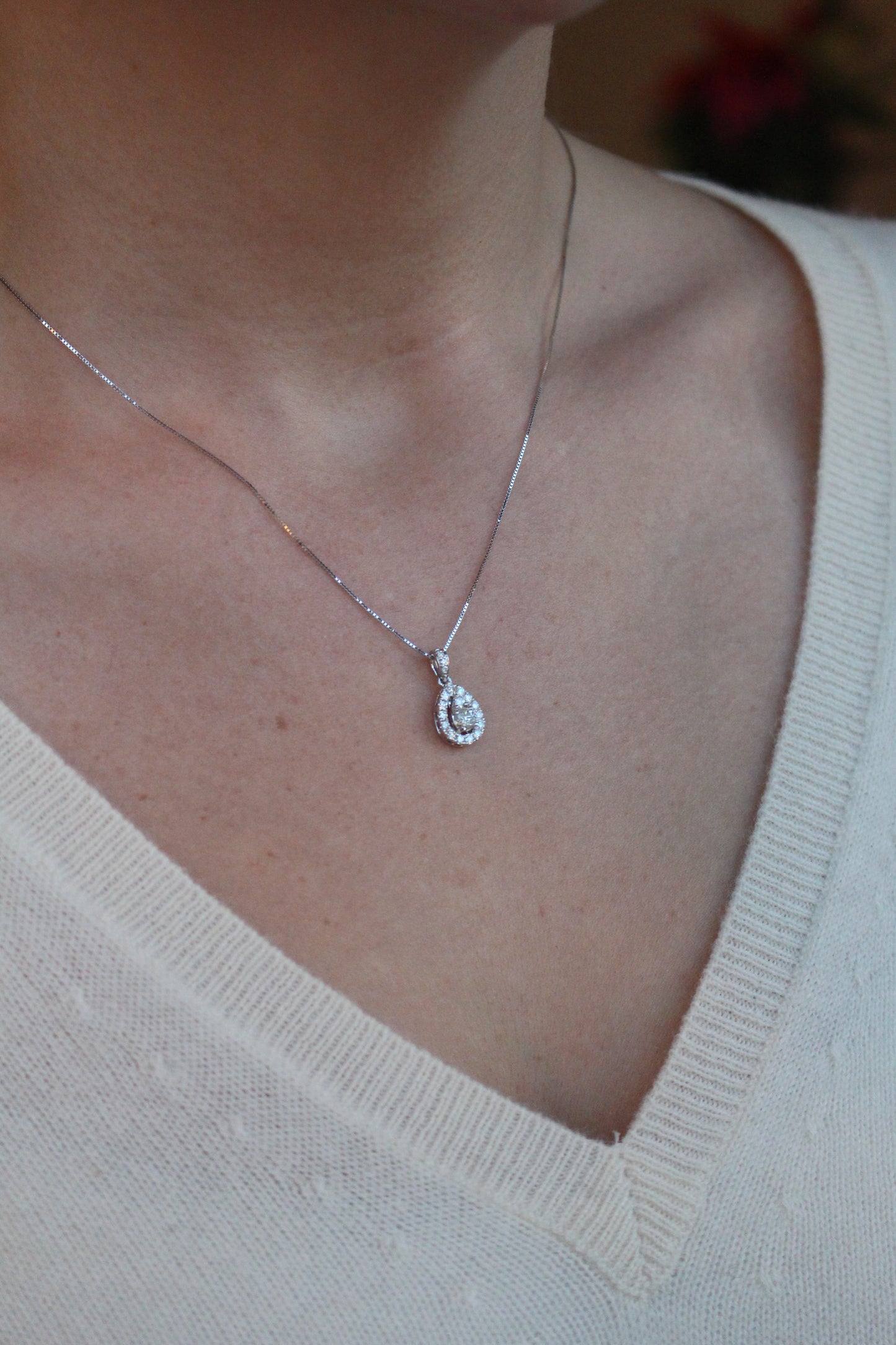 Pear Shaped Halo Diamond Pendant With Bail