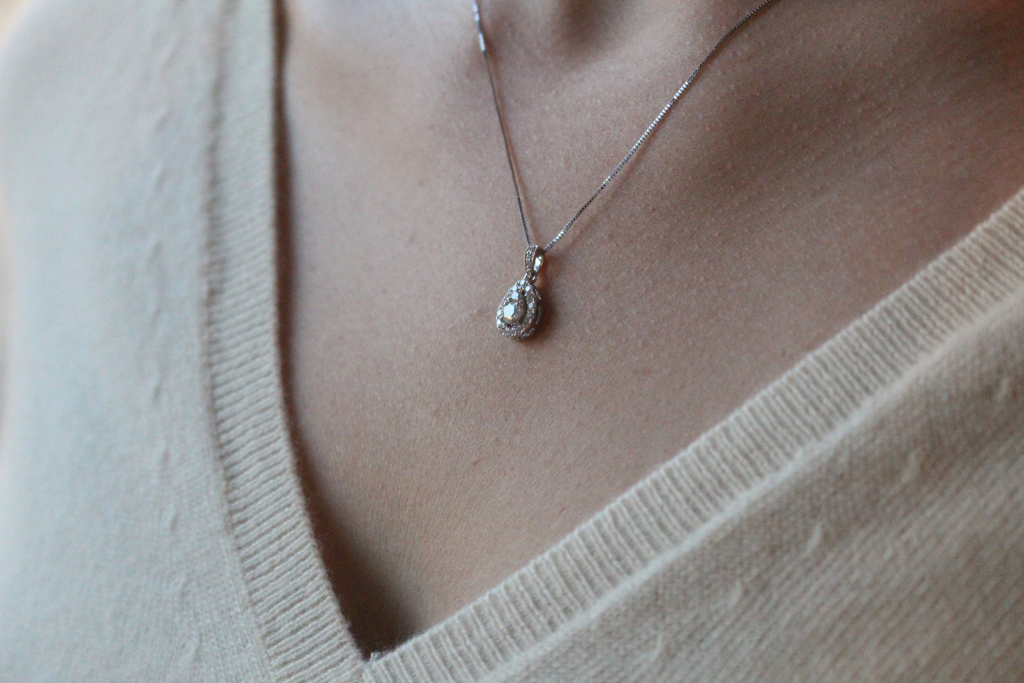 Pear Shaped Halo Diamond Pendant With Bail