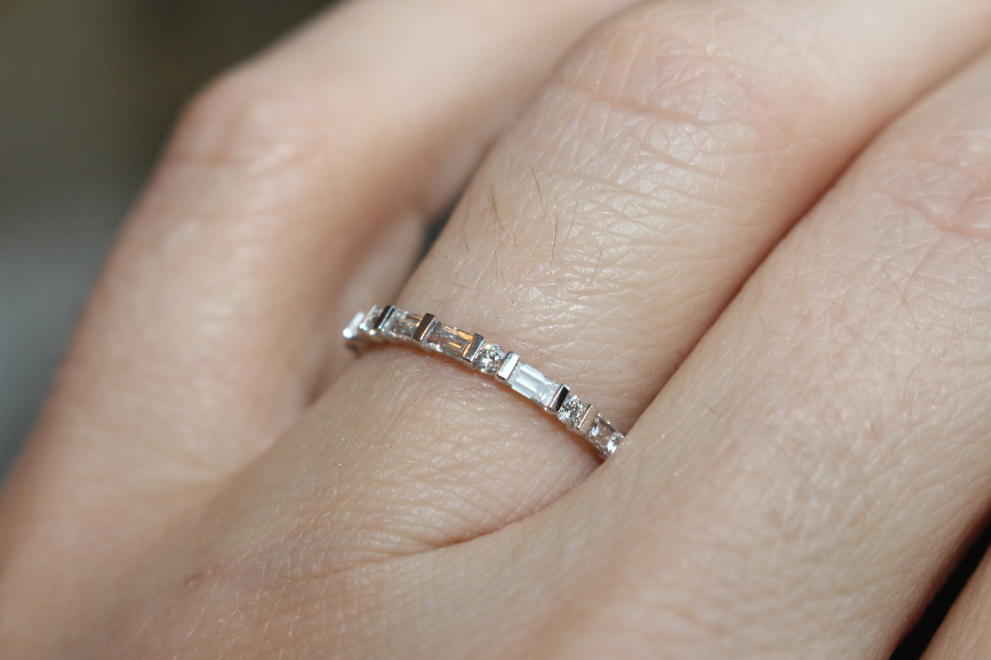 Baguette and Round Diamond Stackable in 18kt White Gold