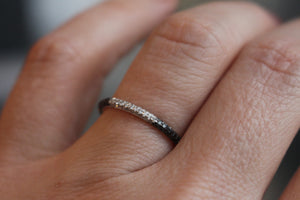 Domed Black and White Diamond Stackable in 14kt White Gold