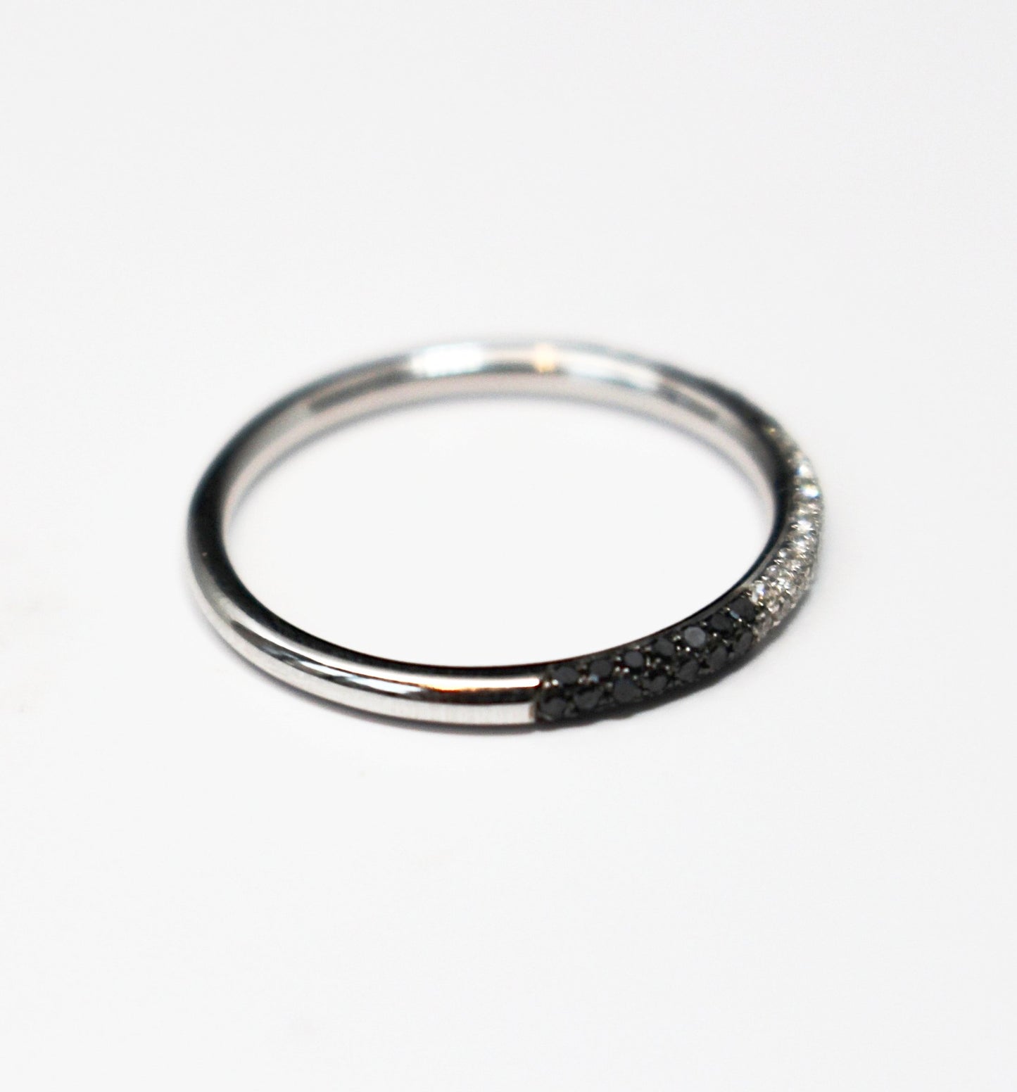 Domed Black and White Diamond Stackable in 14kt White Gold