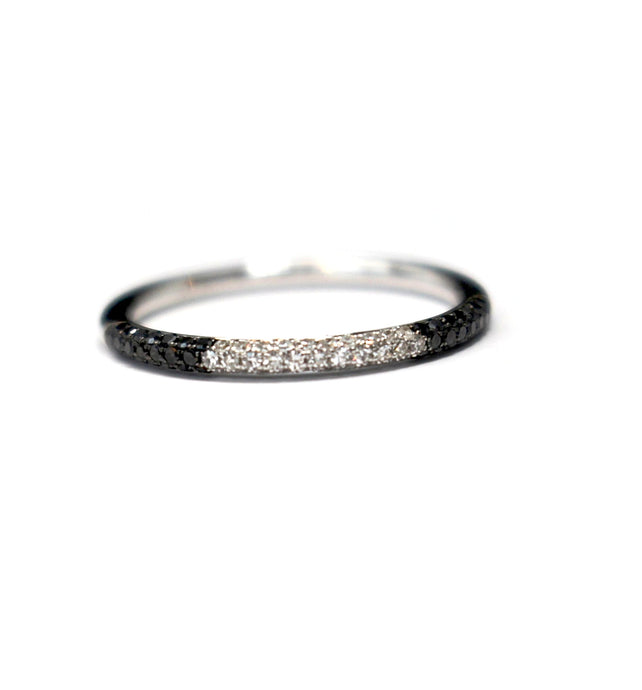 Domed Black and White Diamond Stackable in 14kt White Gold