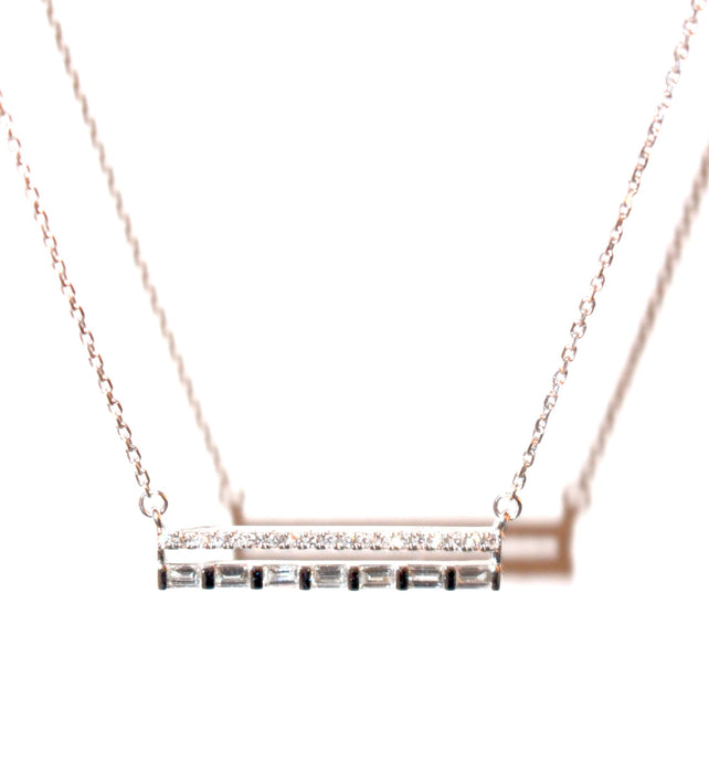 2 Row Diamond Bar Necklace With Baguettes