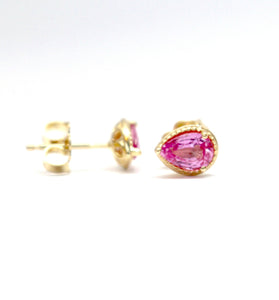 Genuine Pink Sapphire Pear Cut Earrings in 14kt Gold