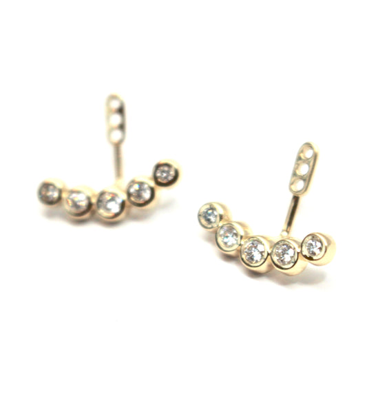 14kt Yellow Gold Diamond Curved Front Back Bezel Set Earring Jackets