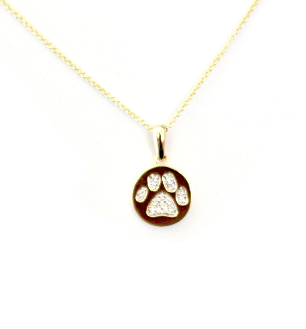 Payment 1 Custom Paw Print with Pink Tourmaline Disc Pendant in 14kt WG with Heart Tag