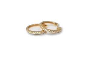 Yellow Gold and Diamond shared prong Hoops 