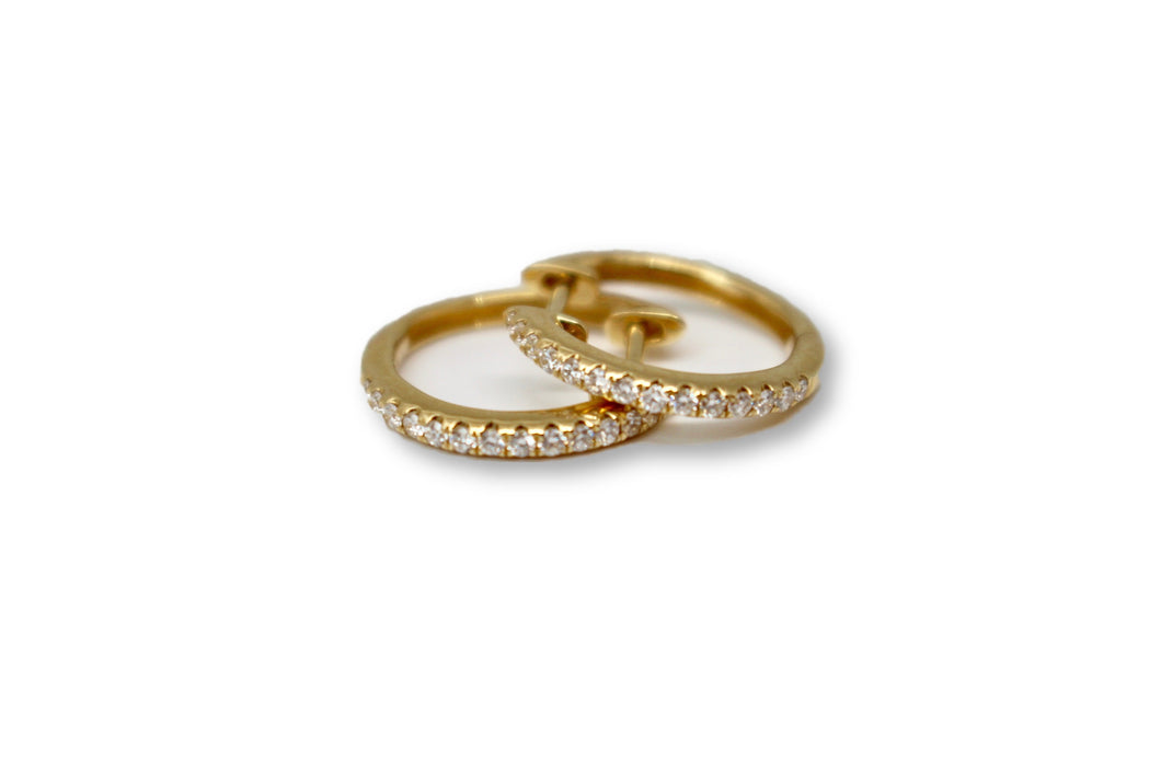 Small Yellow Gold and Diamond Hoops