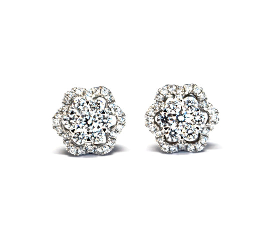 Cluster Flower Halo Diamond Earrings