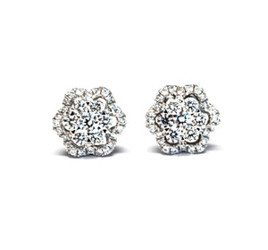 Cluster Flower Halo Diamond Earrings