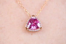 Trillion Cut Pink Sapphire Halo Diamond Pendant