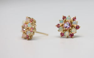 Genuine Ethiopian Opal Cabochon & Pink Topaz Snowflake Earrings