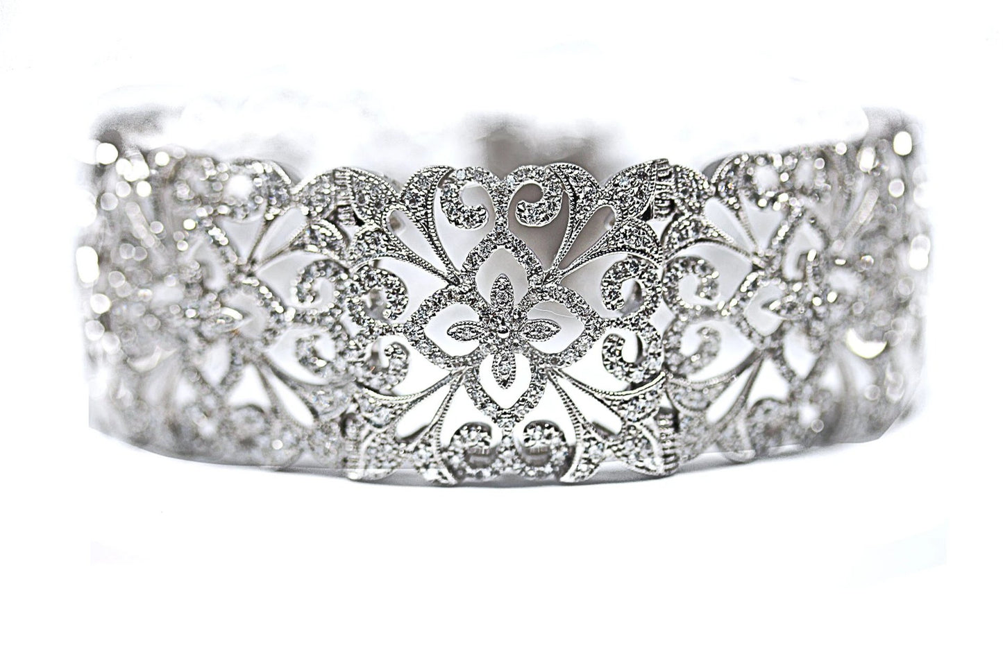 Wide Vintage Inspired Diamond Bangle in 14kt White Gold