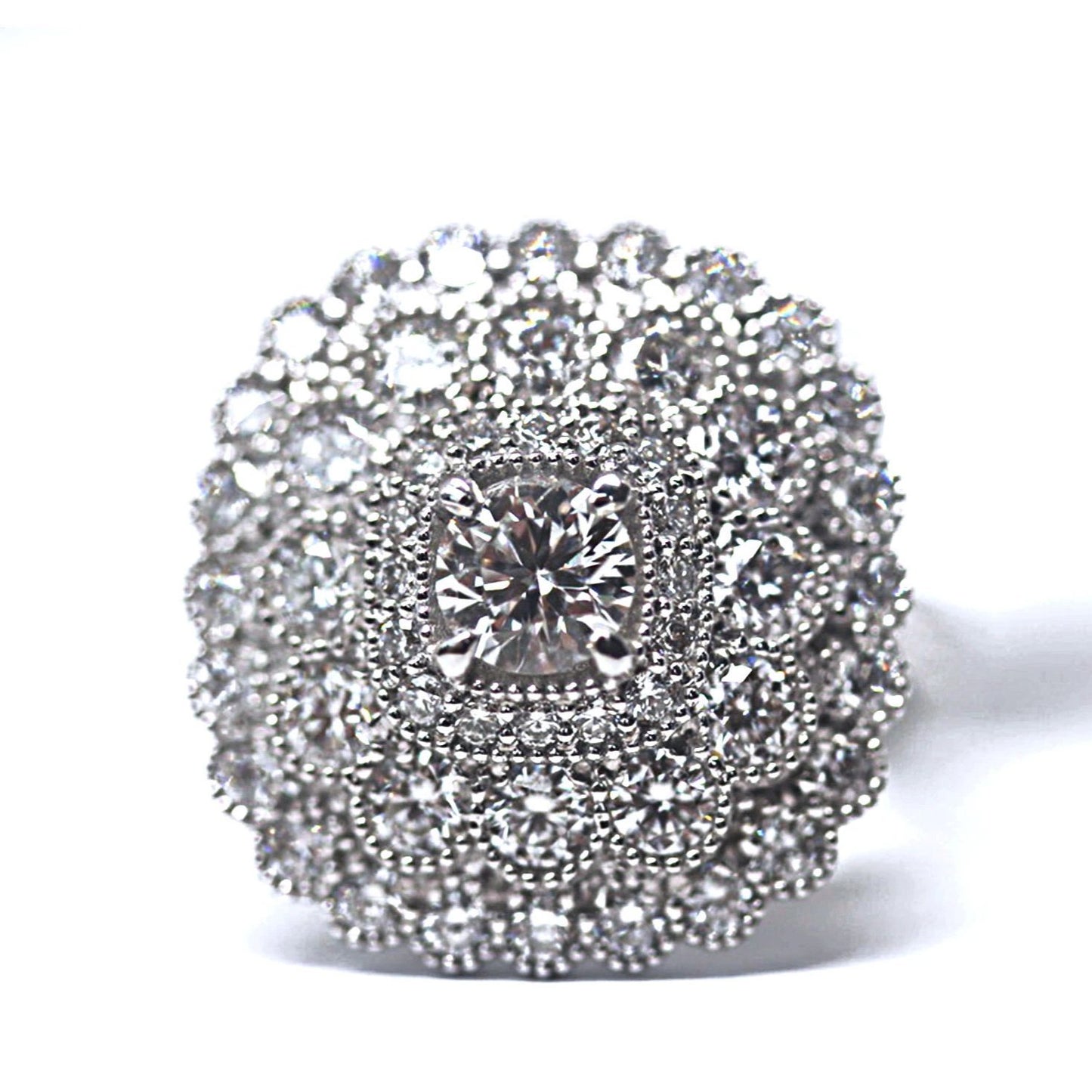 Art Deco Inspired Diamond Cluster ring Shaped as a VERY LARGE CUSHION