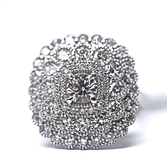 Art Deco Inspired Diamond Cluster ring Shaped as a VERY LARGE CUSHION