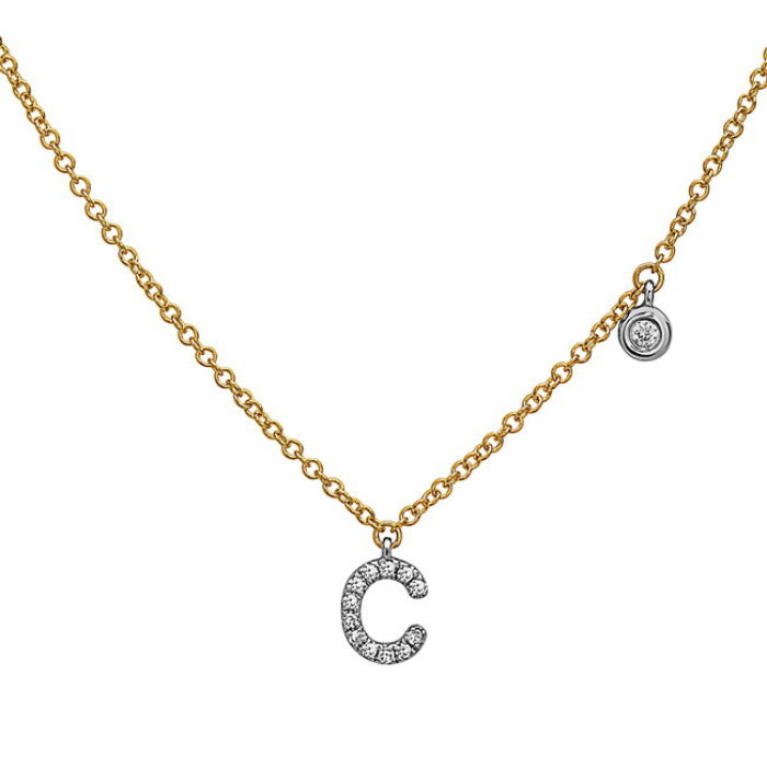 Diamond Initial Letter Necklace With a Bezel Set Side Diamond