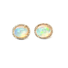 Genuine Opal Oval Cut Earrings Surrounded by a Halo of Diamonds