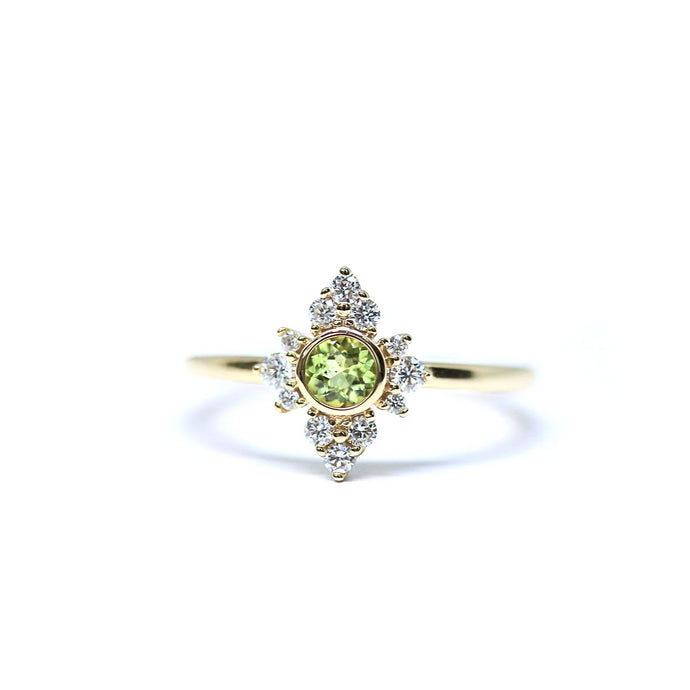 Apple Green Peridot and Diamond Halo Ring