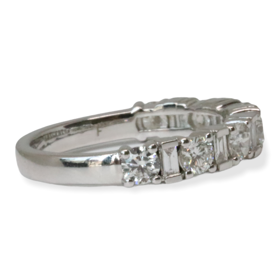 Alternating Baguette and Round Diamond Wedding Band