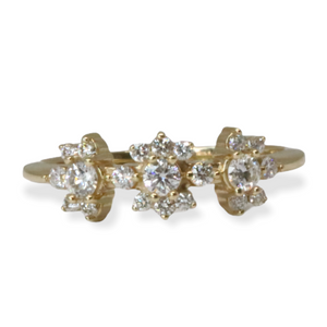 3 Flower Diamond Ring in 14kt Solid Gold