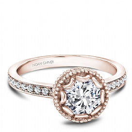 rose gold round diamond shared prong engagement ring