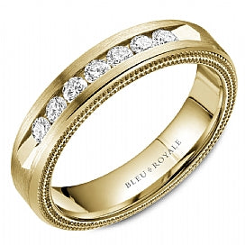 Mens Diamond Channel set wedding bands with Mil-Grain