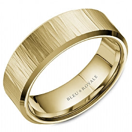 Bleu Royale Men's Wedding Band With Texture and High Polish Beveled Edges RYL-088Y75