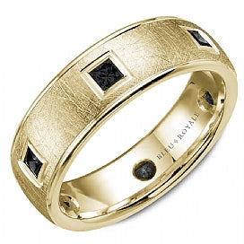 Textured Mens Wedding Band with Black Diamonds