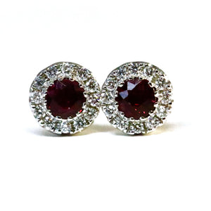 round ruby diamond halo earrings