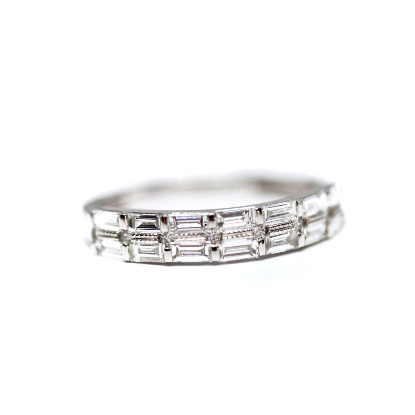 2 Row Diamond Baguette Wedding Band