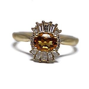 Art Deco Styled Citrine and Diamond Ring in 14kt Yellow Gold