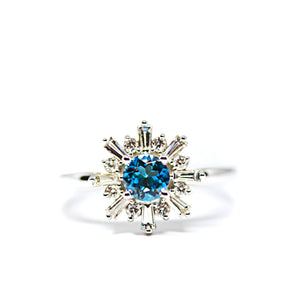 London Blue Topaz and Diamond Halo Ring in 14kt White Gold
