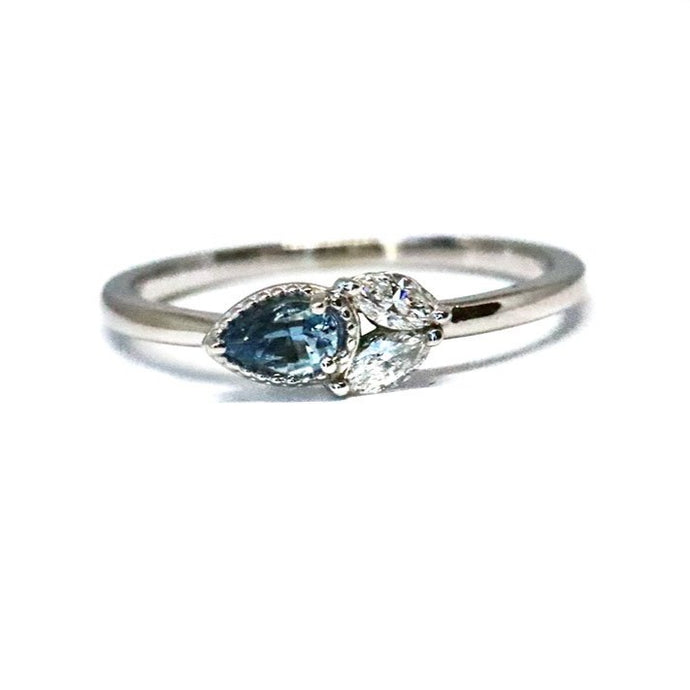 Aquamarine Pear Cut Slim Diamond Ring
