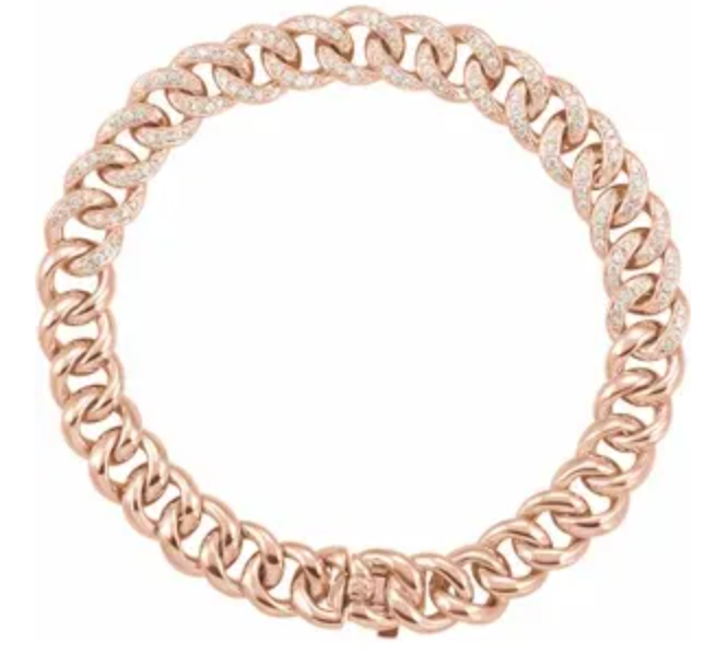 Diamond Chain Link Bracelet AKA Miami Cuban in Sold 14kt Yellow, Rose, or White Gold