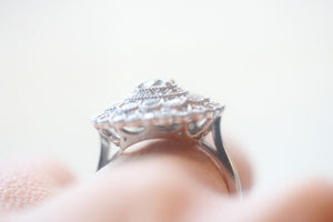 Art Deco Inspired Diamond Cluster ring Shaped as a VERY LARGE CUSHION
