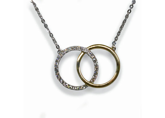 Two-Tone 14kt White and Yellow Gold Interlocking Diamond Circle Pendant