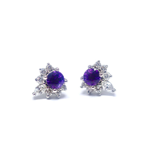 14kt White Gold Diamond and Round Cut Amethyst Earrings
