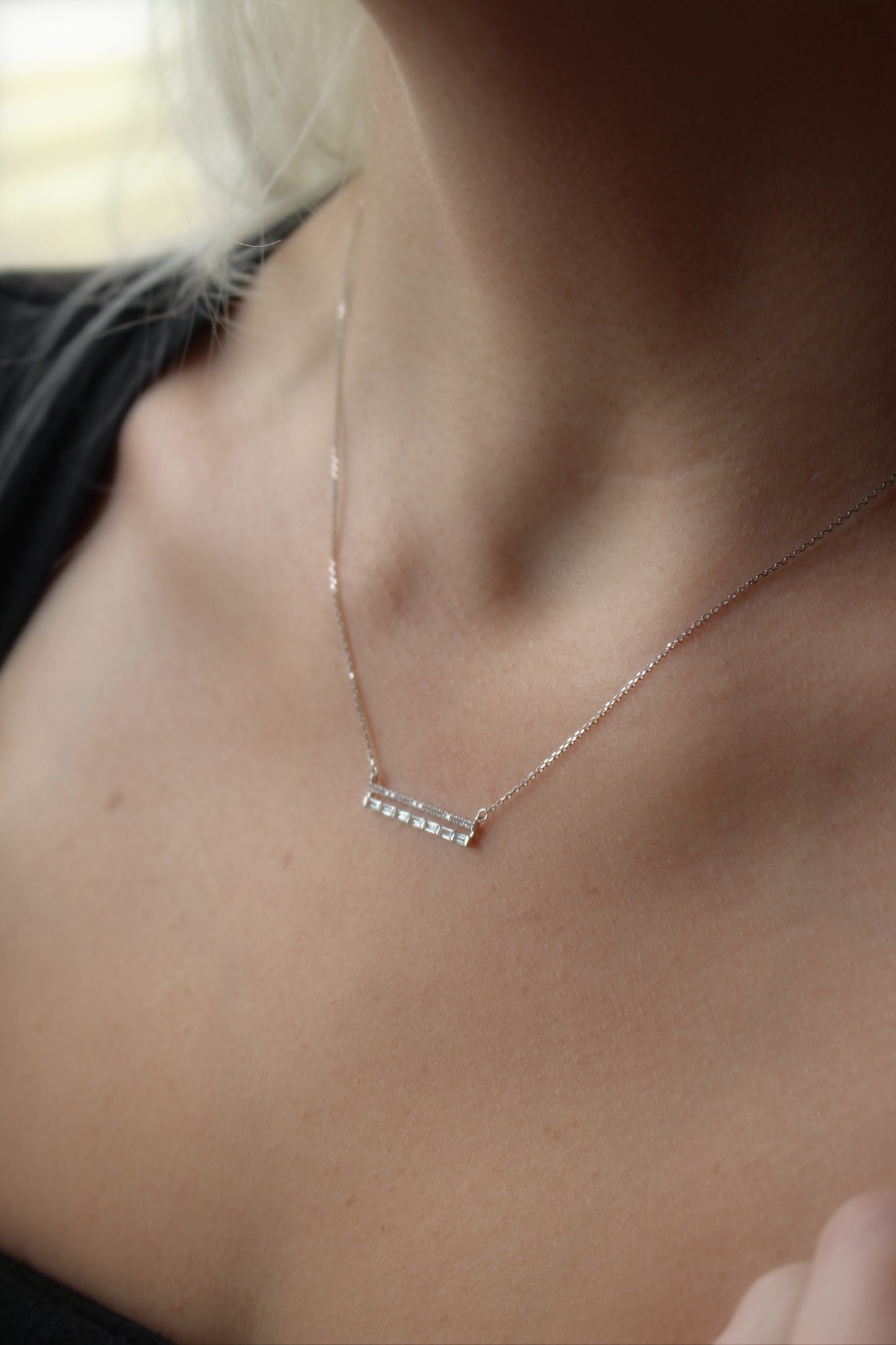 2 Row Diamond Bar Necklace With Baguettes