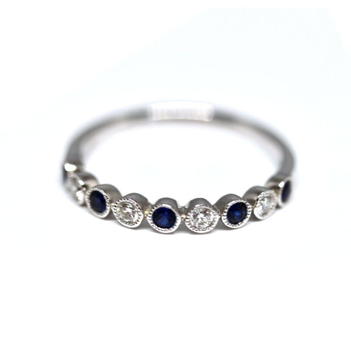 Diamondaire Round Cut Blue Sapphire & Diamond Stackable Ring
