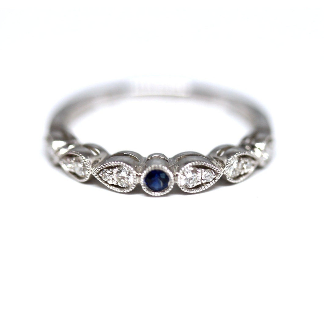 Diamondaire Round Blue Sapphire & Diamond Stackable Ring