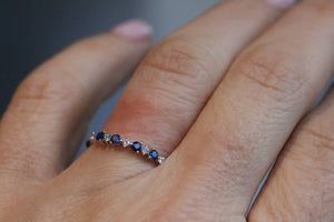 Dainty Blue Sapphire and Diamond Stackable